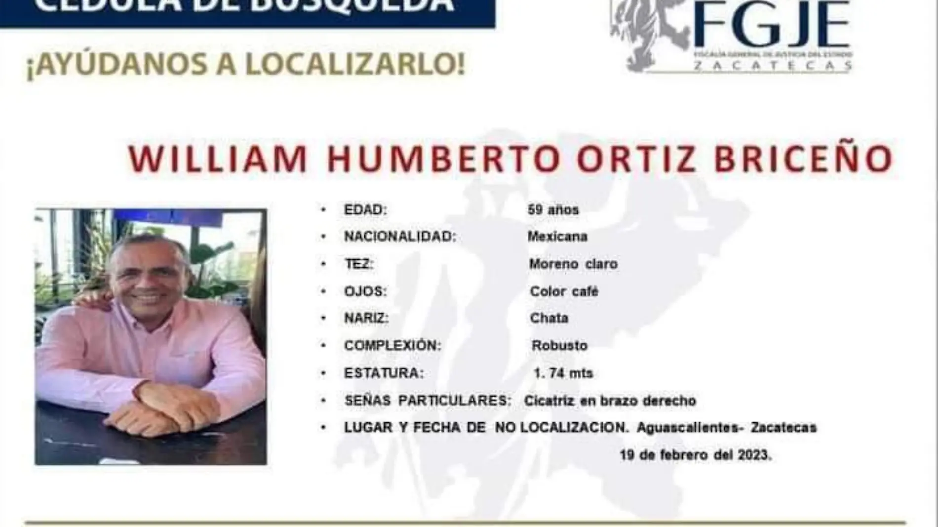 Cédula de búsqueda de William Humberto Ortiz Briceño